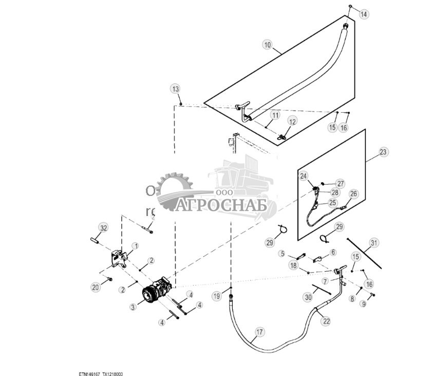 Компрессор кондиционера воздуха и трубопроводы (Engine 4045HT072-RE545795, 4045HT085-RE566007, 4045HT086-RE566132-) ( - 329327) - ST866526 373.jpg